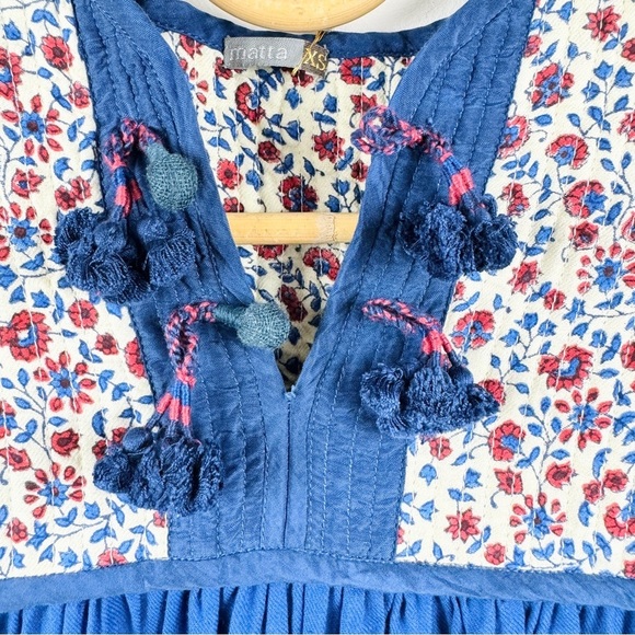 MATTA 100% cotton beautiful blue quilted midi dress NWT - Picture 6 of 15